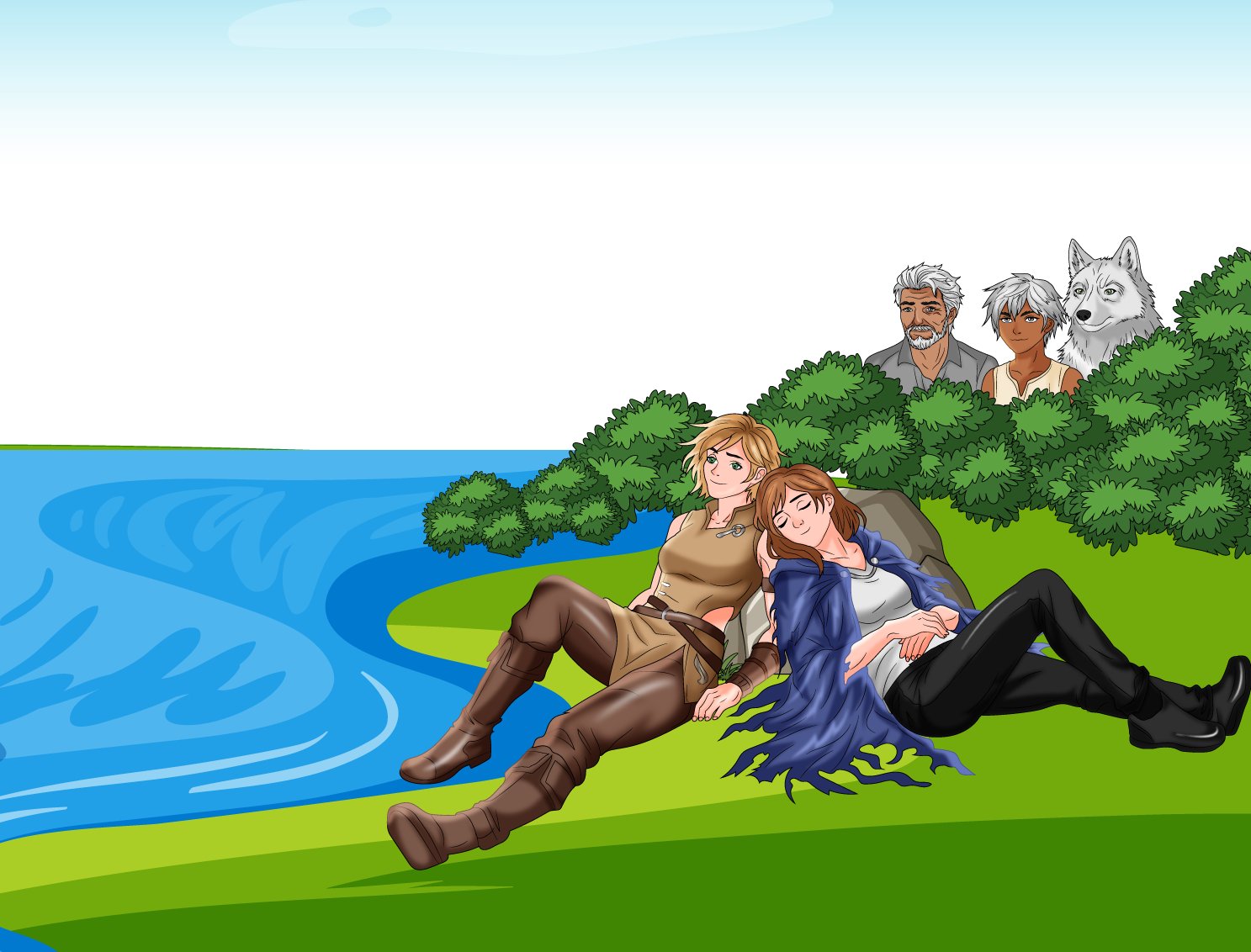 Riverside Reverie — Fantasy narrative scene